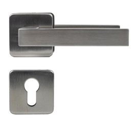 FELGNER Parma Handle Set for Profile Cylinder | High Quality Modern Square Door Fitting - Door Handles Door Handles for Interior Doors Room Doors with Rosettes | Matte Stainless Steel
