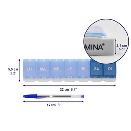 KMINA - Tablettenbox 7 Tage, Groß, Französisch, Medikamentenbox - Made in Europe