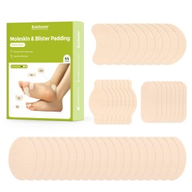 Bukihome Moleskin Adhesive Pads for Feet - Blister Prevention Tape - Moleskin Padding for Blisters, Shoes, Toes, Heel, Reduce Friction Pain - 22 Sheets of 4 Shapes (44 Pieces Total, Beige)