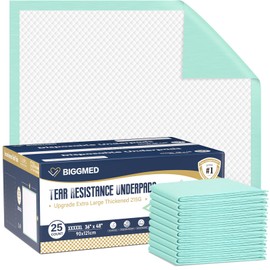 BIGGMED Heavy Duty Chucks Pads Disposable 48" x 36" Tear-Resistant 25 Count Underpads 215 Gram Thickened Incontinence Bed Pads Extra Large Chux Pads Pee Pads for Adult Elderly Puppy Pads for Training