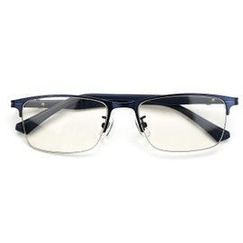 Progressive Multifocal Computer Reading Glasses Half frame Presbyopic Eyewear Blue Light Blocking Eyeglasses for Men (Blue, 1.5)