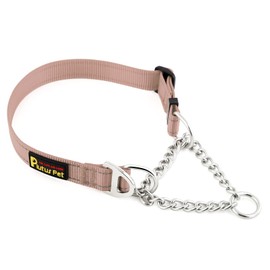 Plutus Pet Martingale Dog Collar with Stainless Steel Chain and Reflective Nylon, Adjustable No Pull Training Collar, for Small Medium, and Large Dogs, Beige, M
