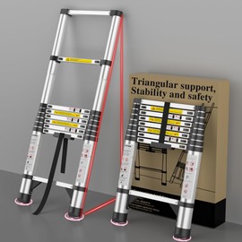 Telescoping Ladder Extension Telescopic Collapsible - 8.5 FT Rv Telescope Foldable Extendable Tall Compact Aluminum Ladders - for House Roof Travel Trailers Adjustable Retractable - 330lbs Capacity