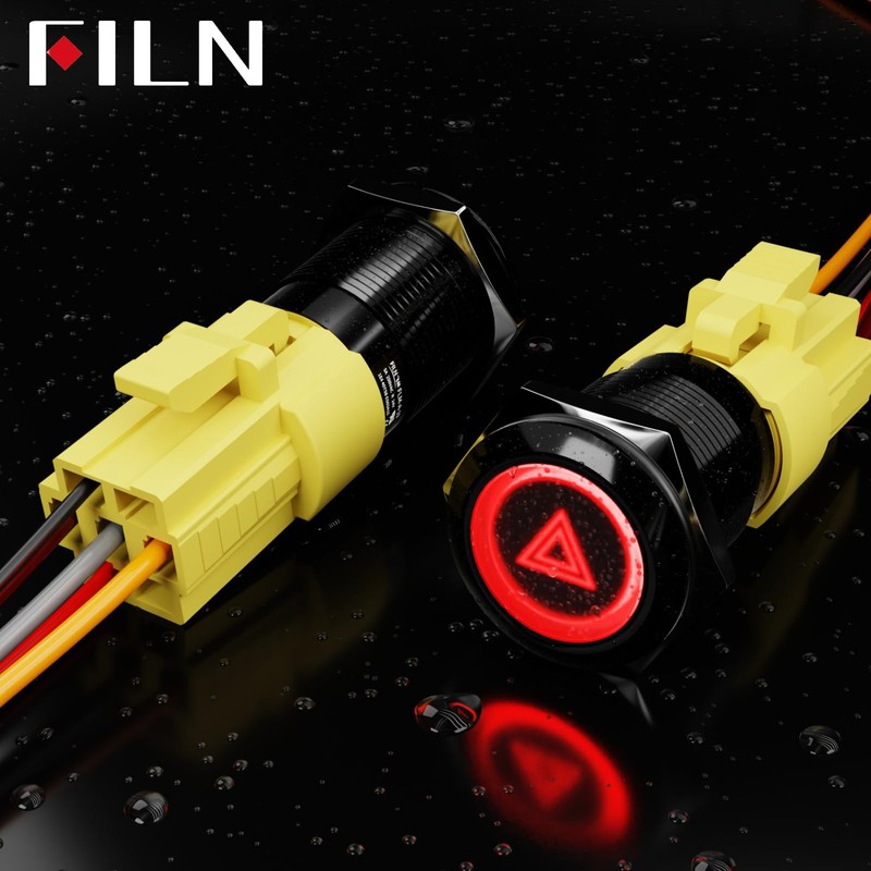 FILN 2PCS 19mm Latching Push Button Switch (ON/Off), Black Plated