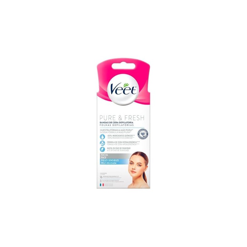 Veet Pure & Fresh, Bandas de Cera Depilatoria, Rostro, Piel