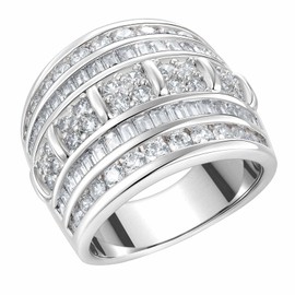 AIHUASI JEWELRY Wide Wedding Bands for Women AAAAA Cubic Zirconia Engagement Bridal Eternity Stackable Rings White Gold Size 11