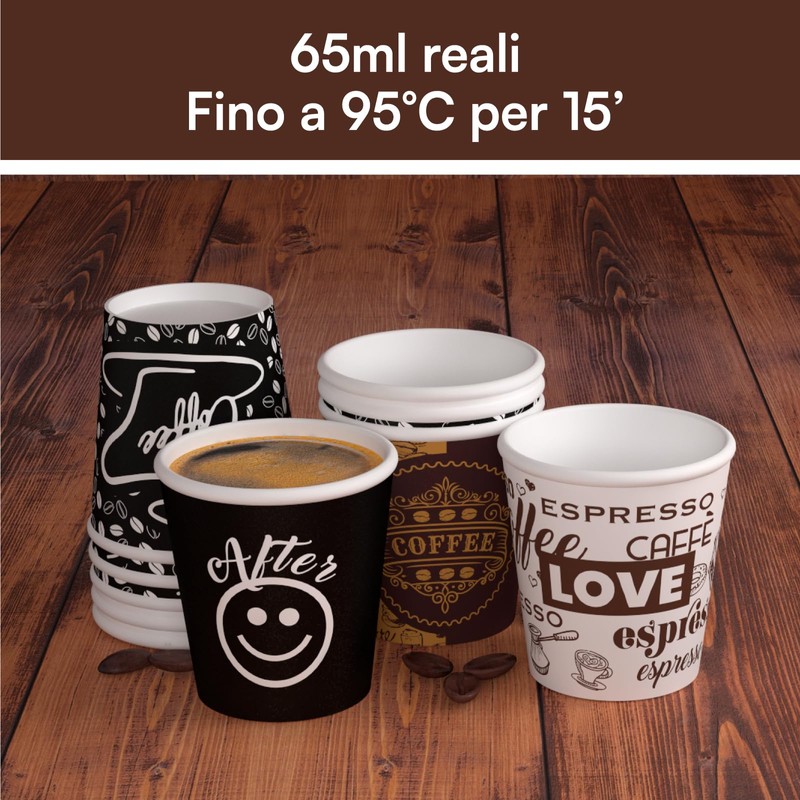200 Paper Coffee Glasses 65ml Eco Friendly Biodegradable Disposable Asport