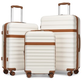Kono Luggage Set 3 Pieces Expandable ABS Durable Suitcase Hardside with Double Spinner Wheels Tsa Lock Cream White(20in/24in/28in)