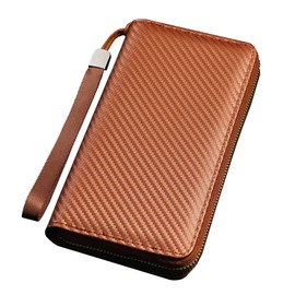 SUEWEE Long PU Leather Card Holders Wallet with Large Capacity for Mens Man, 11 Card Slots + 3 Cash Slot + 1 Zipper Pocket, Phone Holder Wallets with Detachable Wriststrap, Brown