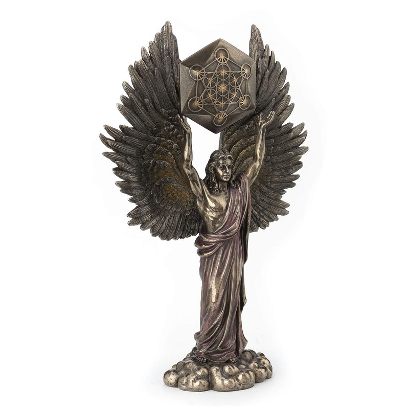 Veronese Design Archangel Metatron Holding Up Sacred Geometry Cube Statue