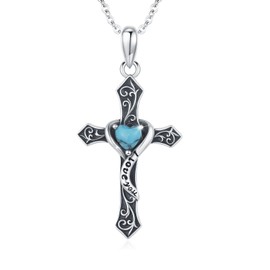 LTSTAND Vintage Turquoise Cross Necklace for Women, 925 Sterling Silver Western Jewelry Turquoise Pendant Engrave I Love You