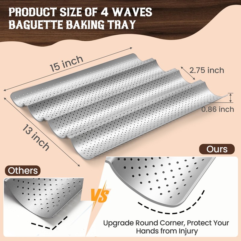 Pavsrmy Baguette Bread Pan, Premium Nonstick Perforated Baguette Pan for