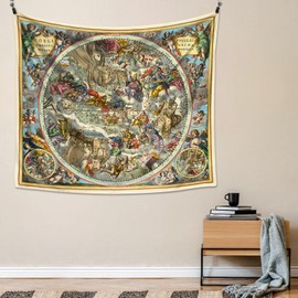 Map of the Christian ConstellationsTapestry Wall Hanging | Ancient knowledge of mythological history constellations Tapestries for Bedroom College Dorm Home Decor Multi Color (Celestial Hemispheres