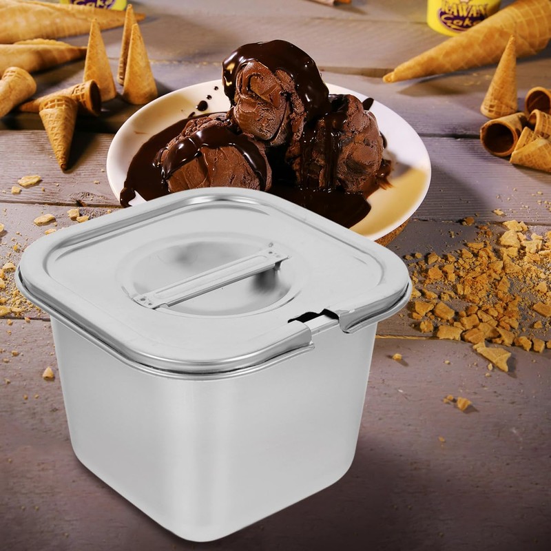 DEARMAMY Ice Cream Storage Box Metal Container with Lid Ice