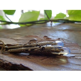 Long case in bronze and moonstone earrings – long drops ✿ unique earrings with beautifully shaped hooks