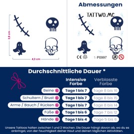 Tattwo.me – Temporäre Tattoos für Erwachsene und Kinder, hält 2 Wochen, wasserfest – 4 Symbole (zum Ausschneiden) – Pflanzliche Tinte – EU-Kosmetik-Zertifikat – (P0997)