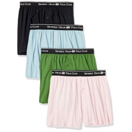 Beverly Hills Polo Club Men's 4 Pack Knit Boxer Shorts, Pink/Black/Green/Light Blue, XX-Large US