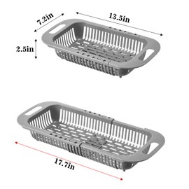 MineSign 2 Pack Extendable Over the Sink Colander Fruits and Vegetables Washing Basket Adjustable Strainer Sink Dish Drying Rack for Kitchen (Grey)