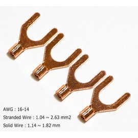 Speaker Wire Terminal Crimp Y Plug Fork Spade Plug Stud Size 1/4"(M6) OFC Oxygen-Free Copper 3N 99.96% Cu Non-Plated 4pcs Made in Japan NACK-AUDIO 2Y-6