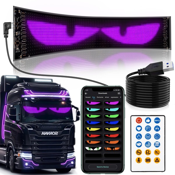 Untrxr Programmable Soft LED Devil Eyes Light for Car,24"*5"Pre-Made Animations