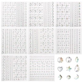 Naler 8 Hojas Pegatinas Diamantes de Imitación Autoadhesivas Brillos para Decorar Gemas Faciales Brillos Maquillaje para Cara o Cabello, Maquillaje de Días Festivos, Mejora Uñas, Decoración Manualidades