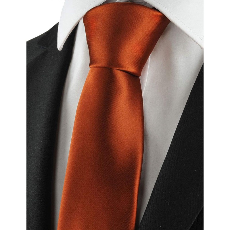 KissTies Mens 100% Silk Rust Tie Solid Satin Wedding Necktie