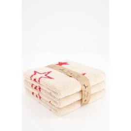 Cawö Home Flannels Christmas Edition Stars 792 Natural Red 32 30 x 30 cm