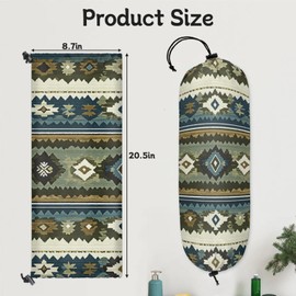 Kizmoglux Boho Ethnic Stripes Plastic Bag Holder 2 Pcs Grocery Bag Organizer Reusable Trash Bags Organizer Wall Mount Washable Kitchen Dispenser Holders with Drawstring Closure