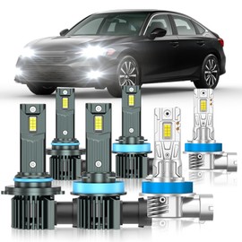 ZSTOPCL Fit for Honda Civic 2016-2022 Light Bulbs, High/Low Beam Fog Light Bulbs Combo, 800% Brightness, 6000K Cool White, Plug and Play, Pack of 6