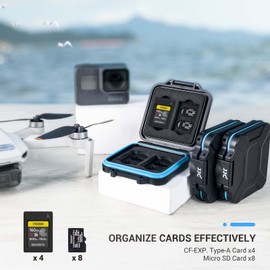 JJC 12 Slots Memory Card Case Card Holder Storage for 4 CFexpress Type A Cards + 8 Micro SD/MSD/TF Cards, Water-Resistant, Anti-Shock, with Lanyard for Easy Carry