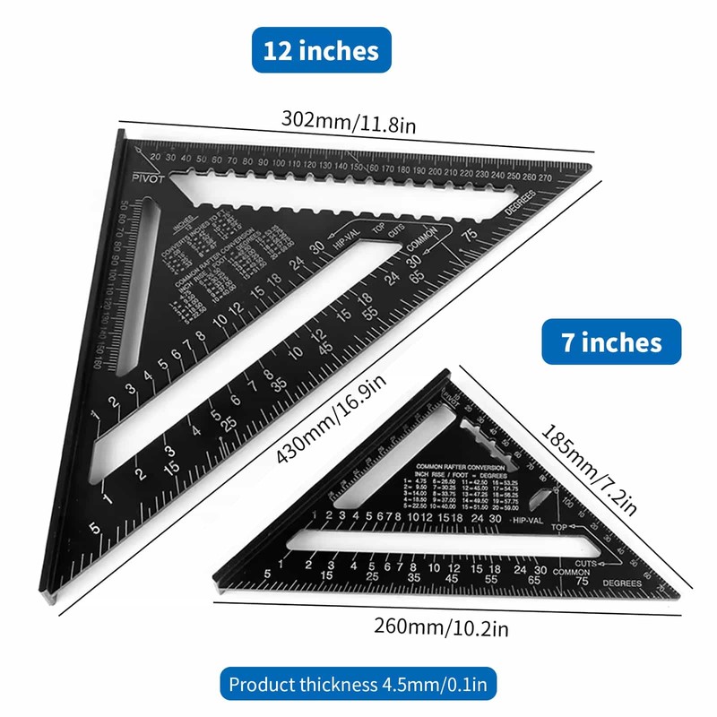 2 Pcs Rafter Square Metric, 12 inch & 7 inch
