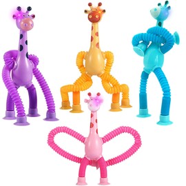 4 Piezas Juguete Telescópico, Ventosa LED de Jirafa, Tubos de Juguete Sensorial, Tubos Brillantes LED para Fiestas de cumpleaños de niños, Juguetes para Aliviar el Estrés para Adultos y Niños