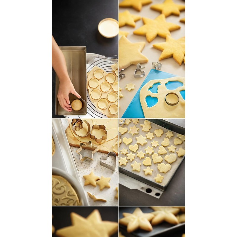 Honwor Stainless Steel Cookie Cutter Set - Round, Heart, Flower,