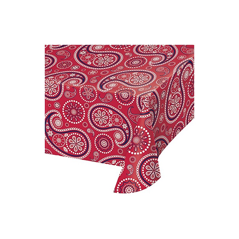 Creative Converting 329662 Red Paisley Print Plastic Tablecloth