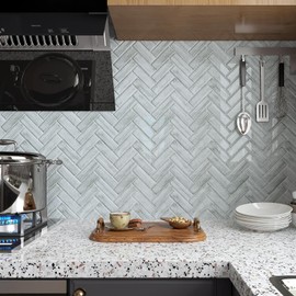 VaryPaper 10 Sheets Grey Wood Look Herringbone Peel and Stick Backsplash for Kitchen Wall Waterproof Stick on Backsplash Tiles Sticky Tiles Removable Self Adhesive Wall Tiles for Bathroom 12''x12''