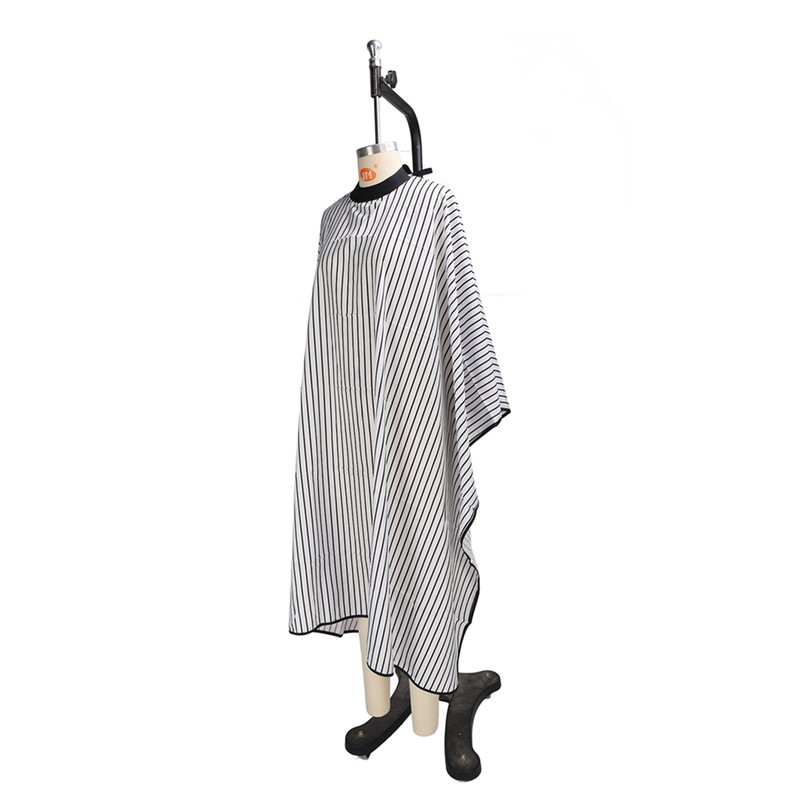 Hair Cut Cape Striped Polyester Waterproof Smooth Surface Neckline Adjustable