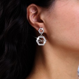 Atentuyi Hollow Hexagonal Hoop Earrings Gold Rhinestone Square CZ Stud Earrings Punk Unique Rectangle Huggie Earrings Frame Crystal Geometric Drop Earrings Jewellery for Women and Girls, Crystal