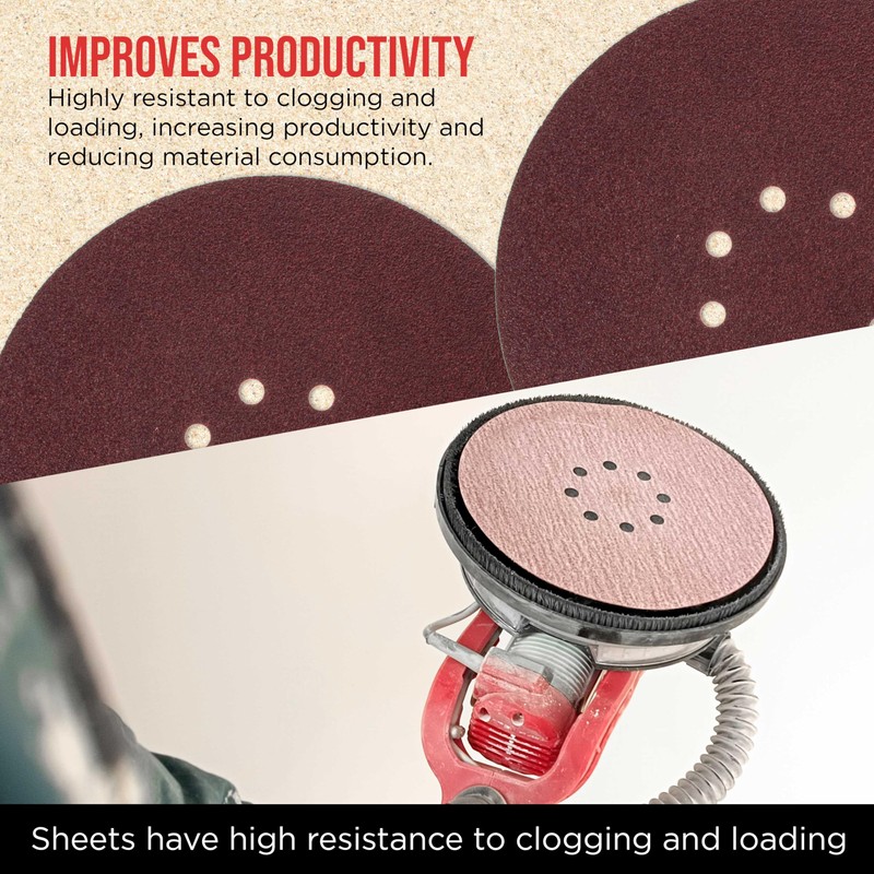 ProductionShop Premium 9" Red 8-Hole Pattern 60 Grit Sanding Discs,
