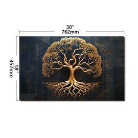 Tempered Glass Backsplash For Kitchen Behind Stove,The Golden Tree of Life,Stove Back Top Cover,Easy to Clean Glass Splashback, Sink Cover Splash Guard,Home Kitchen Wall Decor (30"x18"(76.2x45.72cm))
