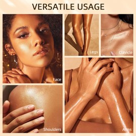 Body Shimmer Oil Body Highlighter Oil - Smooth Highlighter Makeup Moisturizing Long Lasting Bronzing Drops Shimmer Body Oil Body Glow Shimmer Highlighter Makeup (#04 Glistening Bronze)