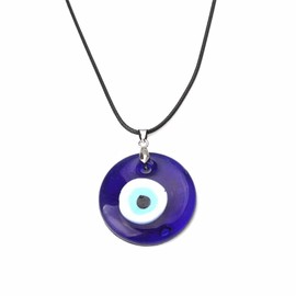 Kicomvi Evil Eye Necklace Turkish Blue Glass Leather Rope Evil Eye Necklace for Women Men Lucky Protection Jewelry-leather chain