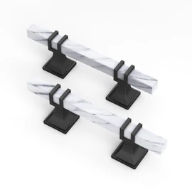 homdiy 10 Pack 3 Inch Marble Cabinet Pulls, White Marble Grain Kitchen Cabinet Handles Black and White Dresser Drawer Pulls