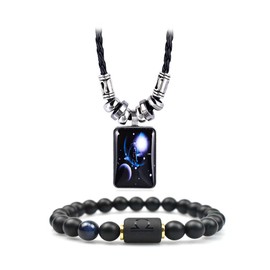 Libra Zodiac Constellation Necklace Bracelet for Women Men Natural Stone Distance Beaded Bracelet Necklace Birthday Gift Constellations Jewelry Set
