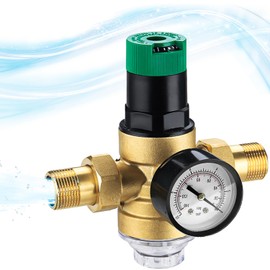 Pressure Regulator Water 1/2 Inch, Water Pressure Regulator with Water Pressure Gauge and Mesh Filter, Water Pressure Valve Made of Brass for Regulating Water Pressure