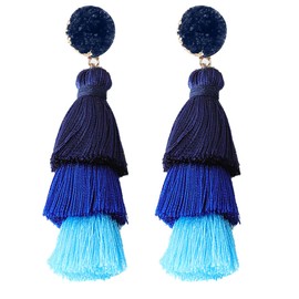Vine Gems Blue Earrings for Women, Blue Tassel Earrings for Women, Blue Dangle Earrings for Women, Colorful Layered Tassle 3 Tier Bohemian Style, Blue Ombre