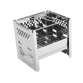 ORFOFE 1pc Stainless Steel Bbq Grill with Windshield Outdoor Lift Up Barbecue Grill for Camping Picnics and Tailgating Durable and Easy to Use with Creative Hollow Design for Enhanced Air