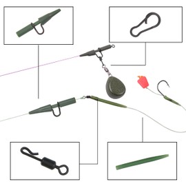 Carp Fishing Accessories Tackle Box Kit Running Rig Rubber Chod Rigs Clips Connector Anti-Tangle Sleeves Carp Fishing Terminal Tackle (110pcs)