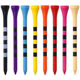 Japard Striped Wooden Golf Tees with Colors, 2 3/4 Inch, 100 Count, Colorful Bamboo Durable, Gifts for Men Women Black Purple Blue Yellow Pink Red Orange Wood 8 Colors Assorted