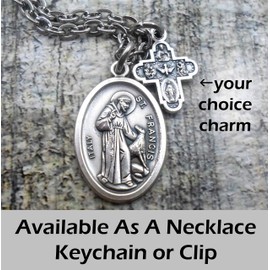 St. Francis of Assisi, Saint Francis Necklace, Keychain or Clip, Patron Saint Confirmation Gift, Catholic Jewelry, Customize with Initial or Crystal Birthstone Option, Unisex Gift