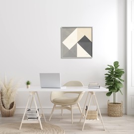 Stupell Industries Vintage Geometric Shapes Abstract Arrangement Beige Grey, Designed by Mike Schick Gray Framed Wall Art, 24 x 24